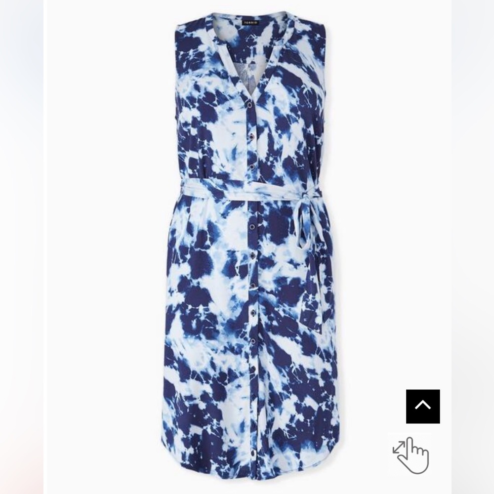 Torrid Blue/White Tie-Dye Mini Challis Button-Front Shirt Dress, Sz 1X=14-16